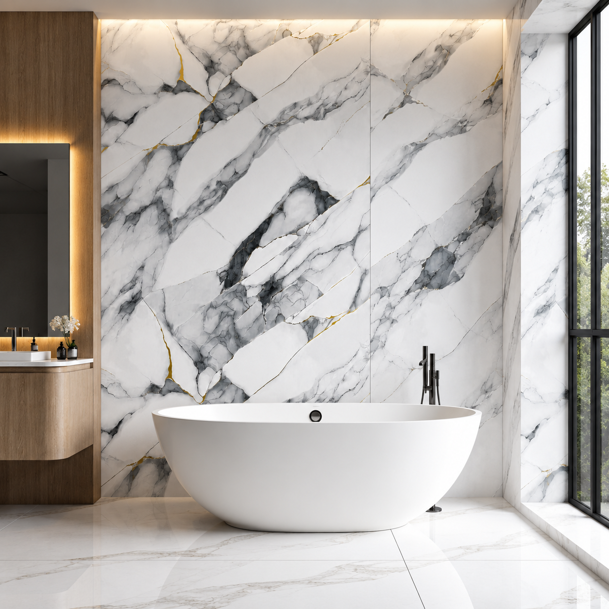 Statuario White & Grey Marble PVC Wall Panel