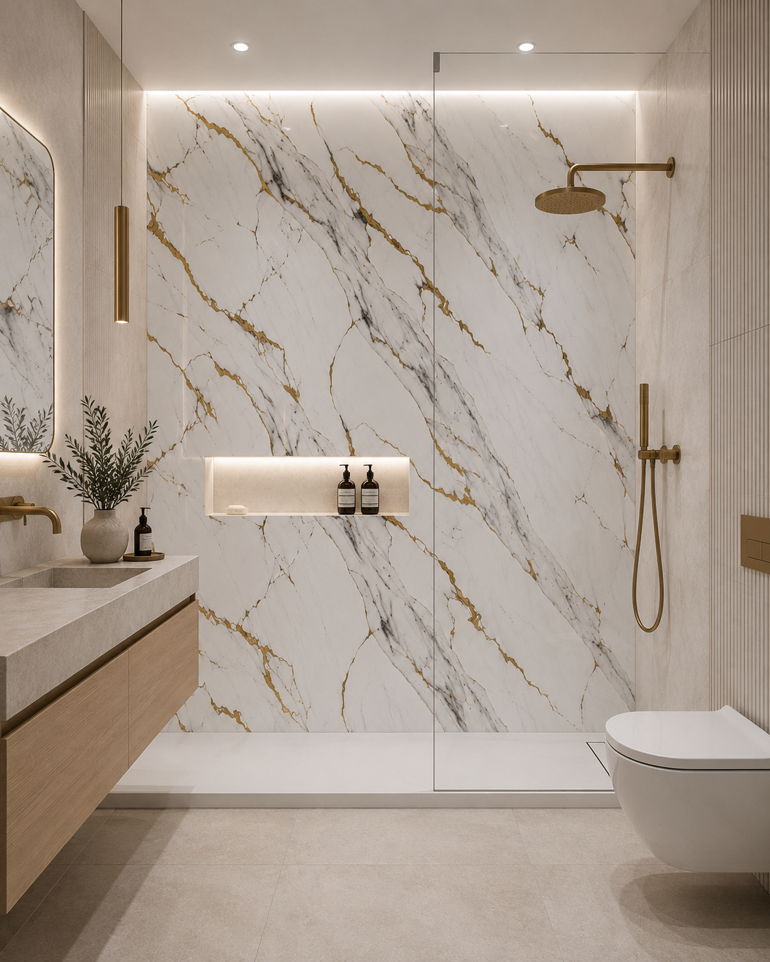 White & Gold Vein Marble PVC Wall Panel