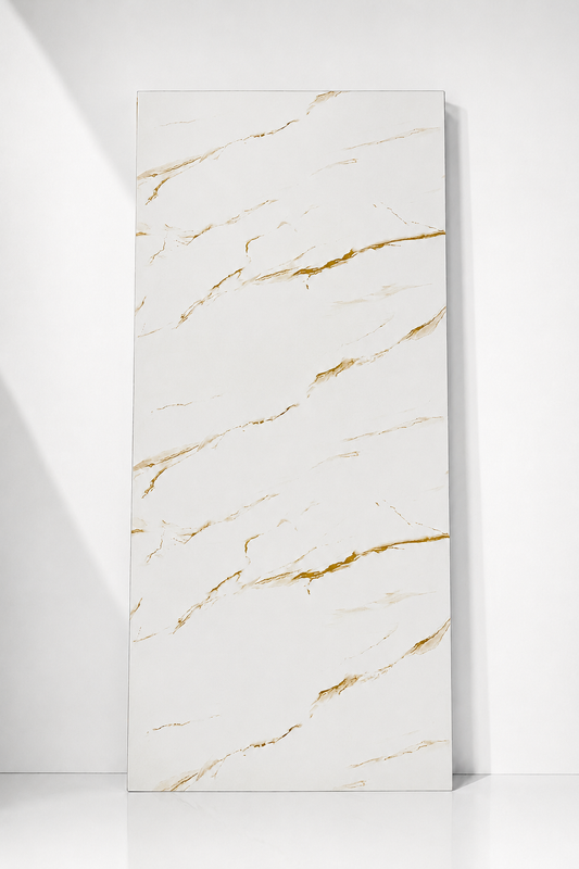 White & Soft Gold Marble PVC Wall Panel