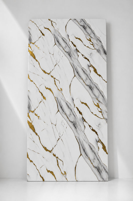 White & Gold Vein Marble PVC Wall Panel
