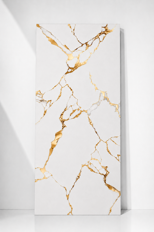 White & Bold Gold Marble PVC Wall Panel