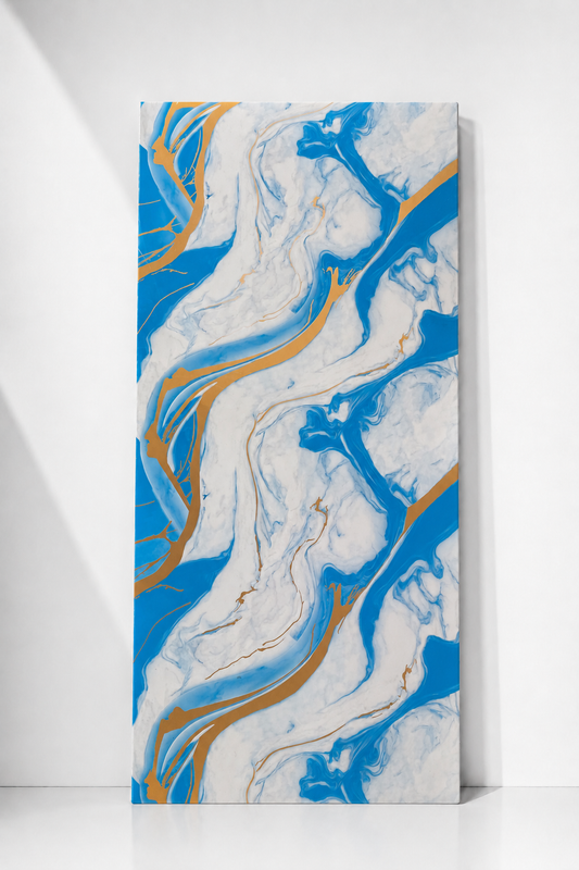 Azure Blue & Gold Marble PVC Wall Panel