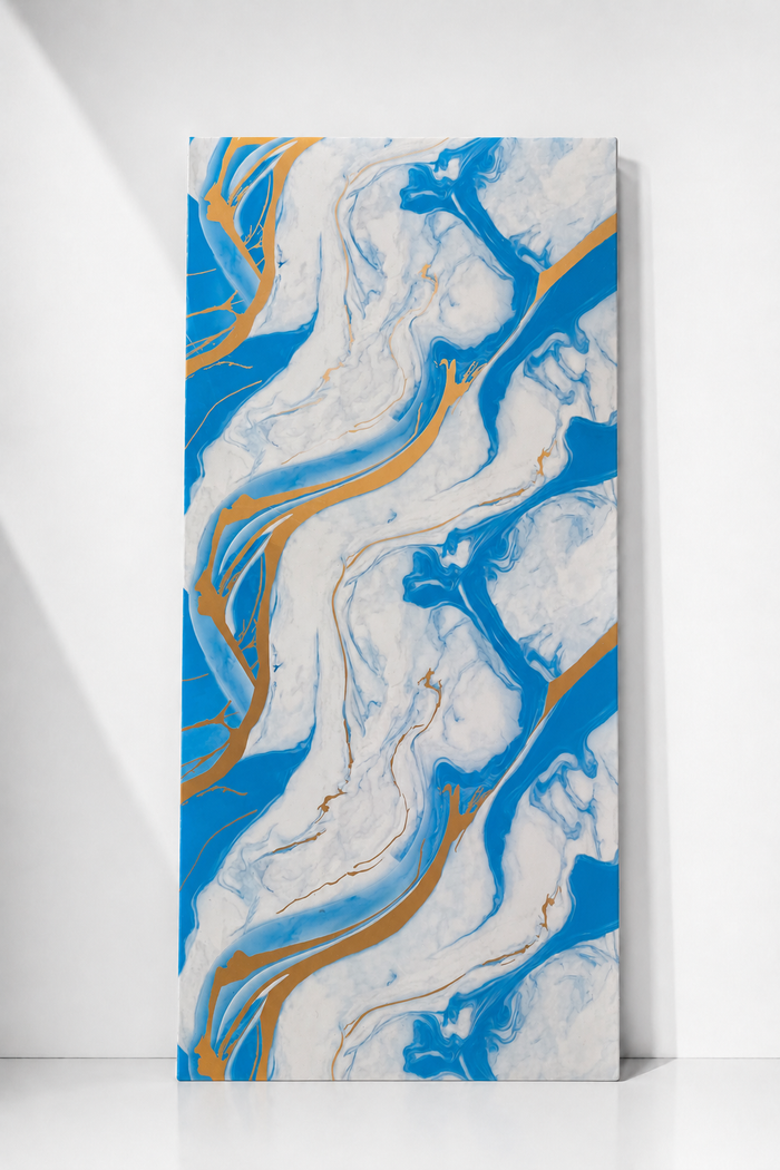Azure Blue & Gold Marble PVC Wall Panel