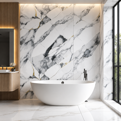Statuario White & Grey Marble PVC Wall Panel