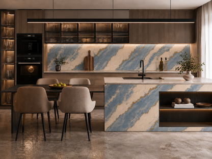Ocean Blue & Gold Marble PVC Wall Panel