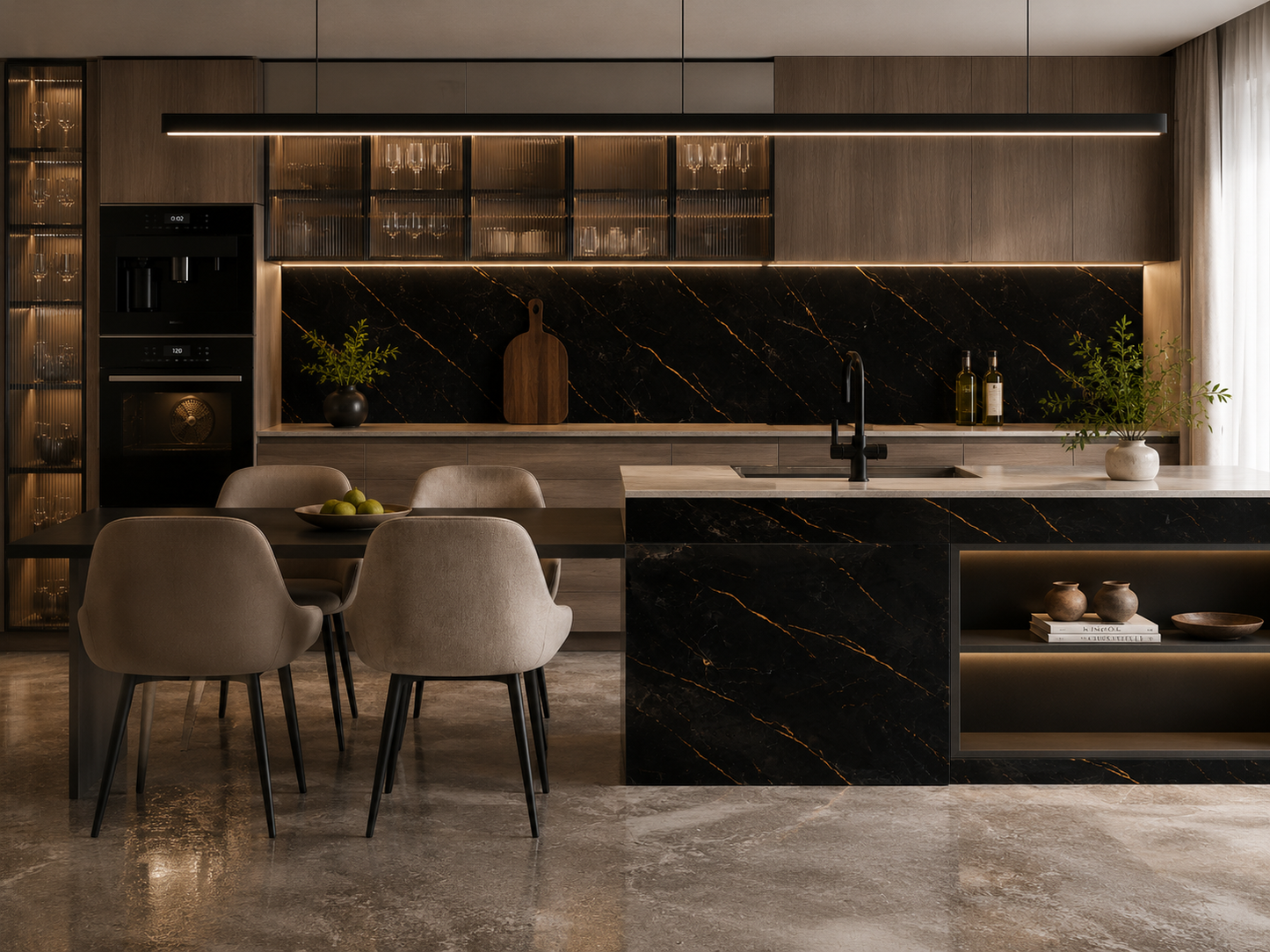 Black & Gold Vein Marble PVC Wall Panel