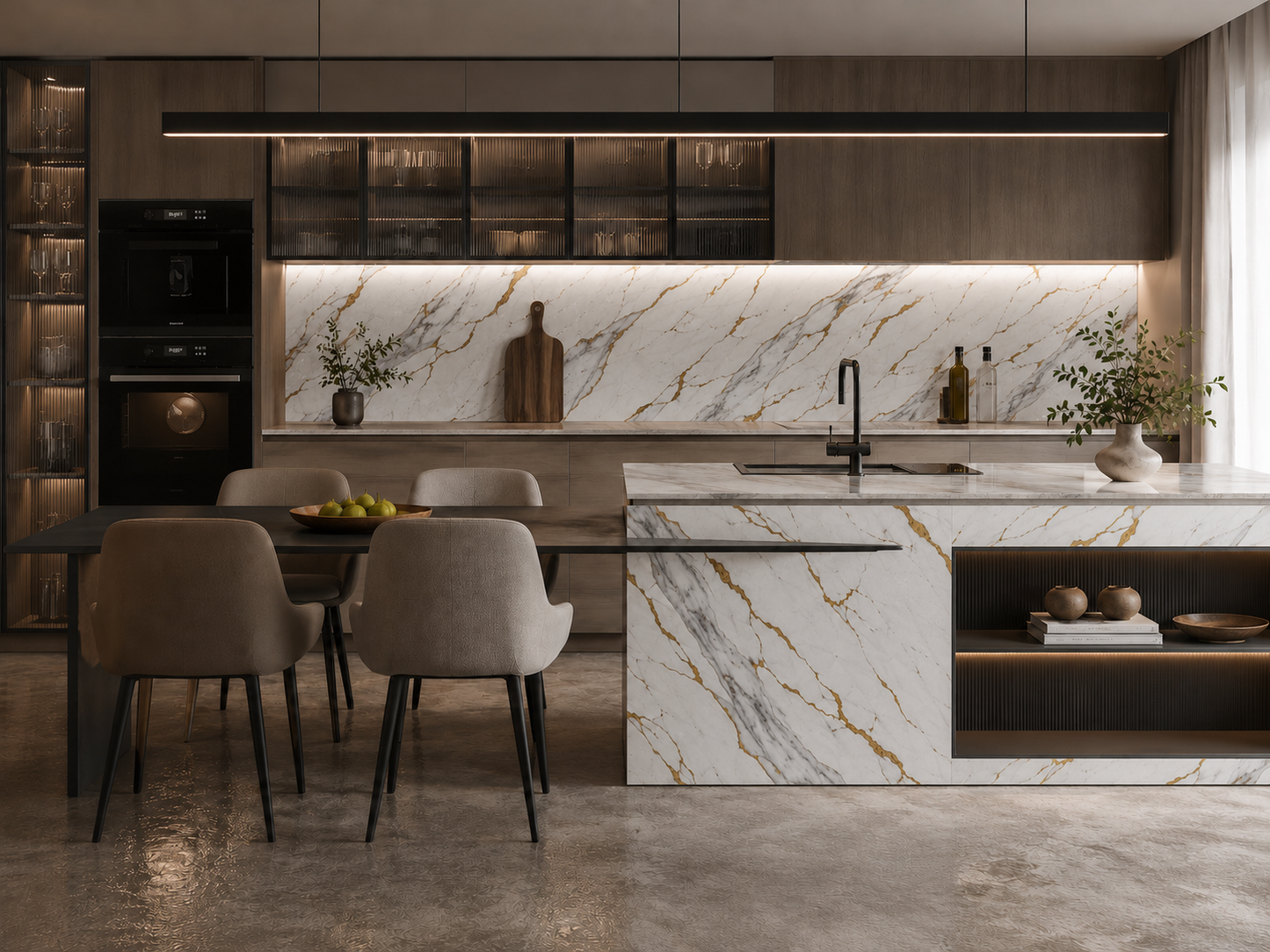 White & Gold Vein Marble PVC Wall Panel