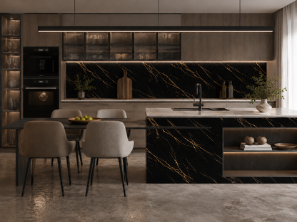 Black & Bold Gold Marble PVC Wall Panel