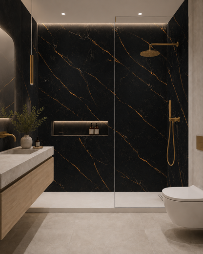 Black & Gold Vein Marble PVC Wall Panel
