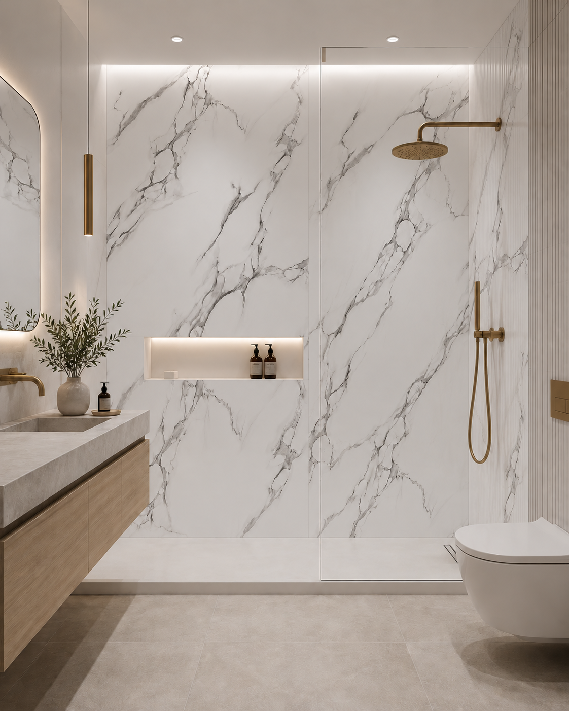 Carrara White & Grey Marble PVC Wall Panel