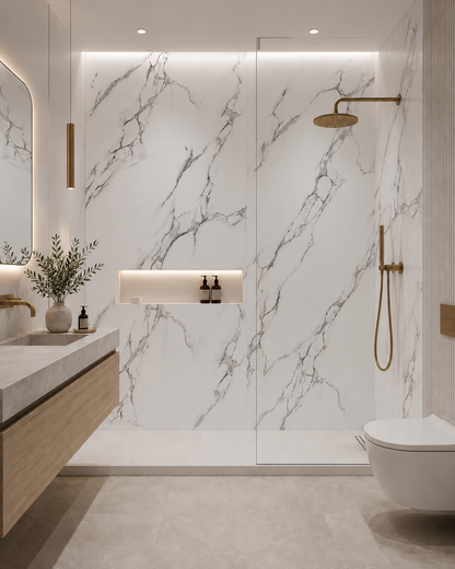 Carrara White & Grey Marble PVC Wall Panel