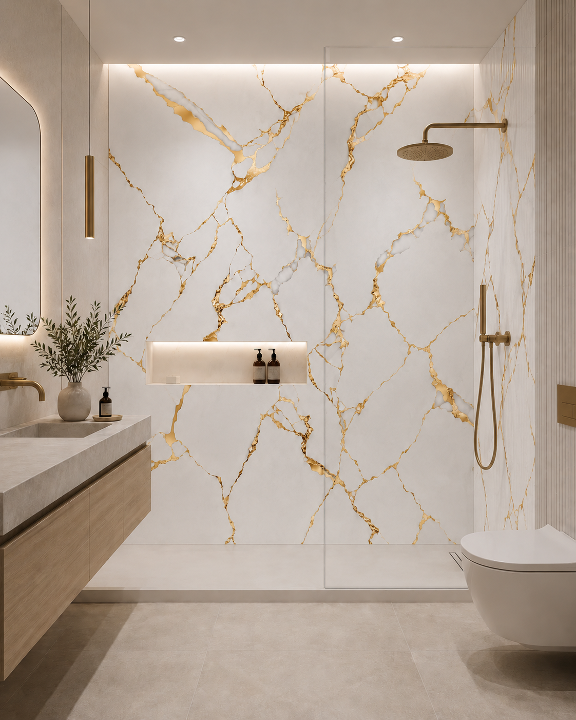 White & Bold Gold Marble PVC Wall Panel