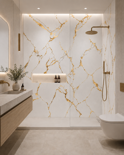 White & Bold Gold Marble PVC Wall Panel