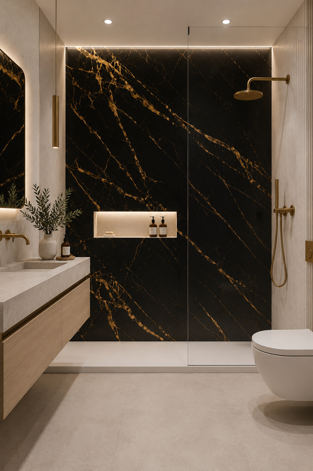 Black & Bold Gold Marble PVC Wall Panel