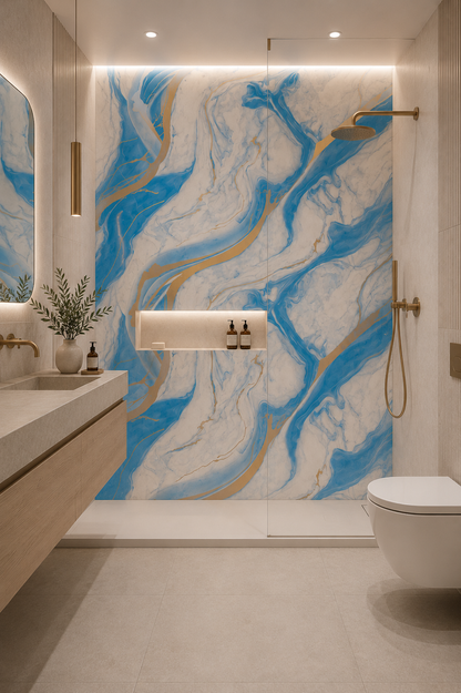 Azure Blue & Gold Marble PVC Wall Panel