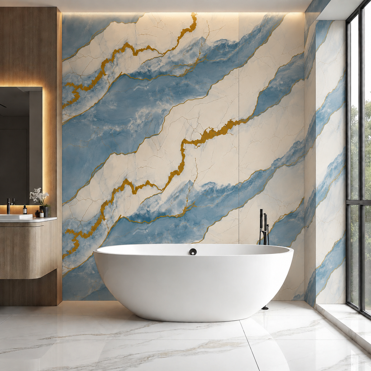 Ocean Blue & Gold Marble PVC Wall Panel
