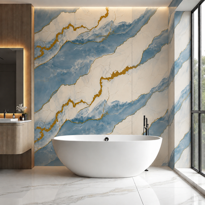 Ocean Blue & Gold Marble PVC Wall Panel