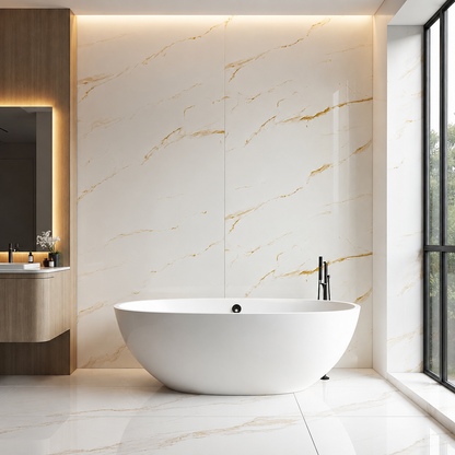 White & Soft Gold Marble PVC Wall Panel