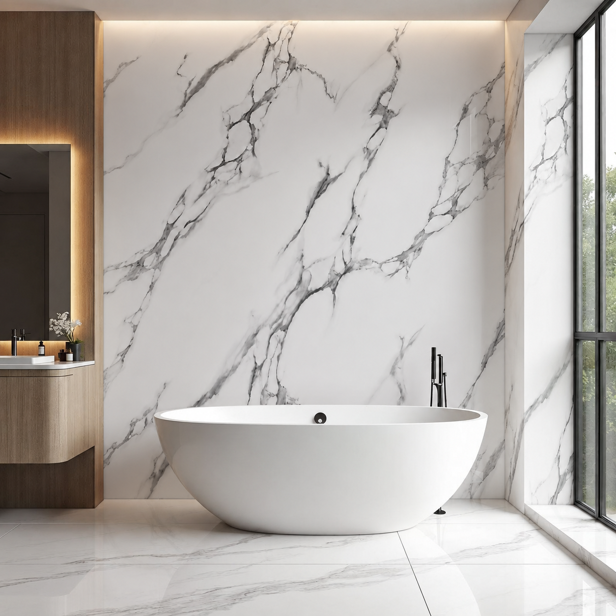 Carrara White & Grey Marble PVC Wall Panel