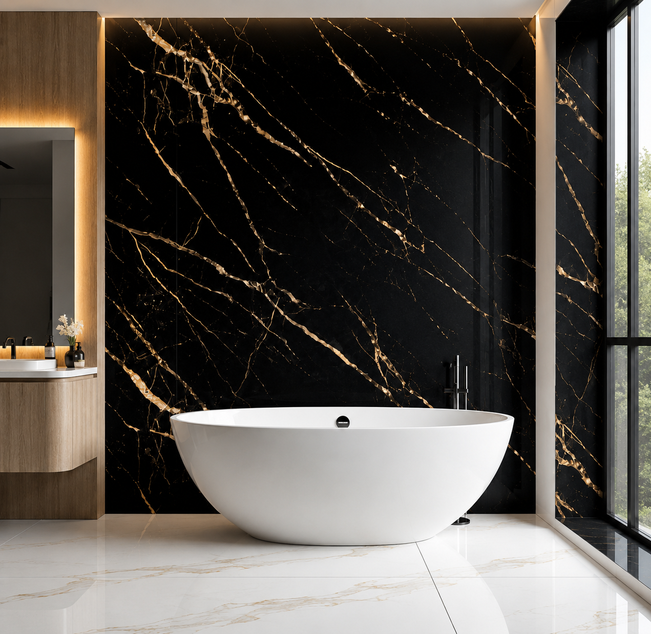 Black & Bold Gold Marble PVC Wall Panel