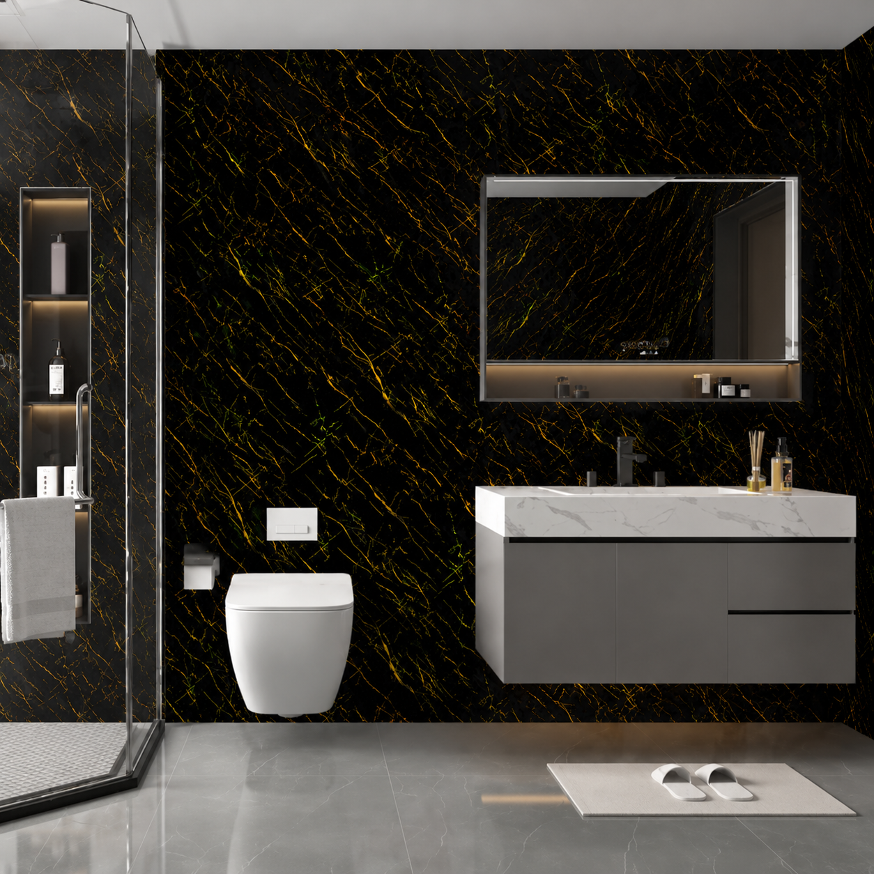 Black & Gold Fleck Marble PVC Wall Panel