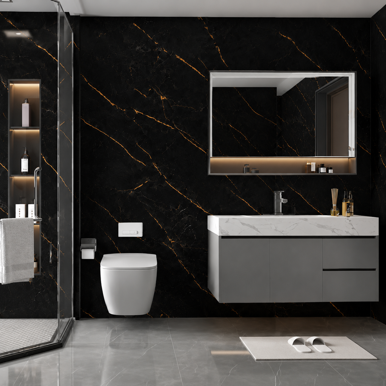 Black & Gold Vein Marble PVC Wall Panel