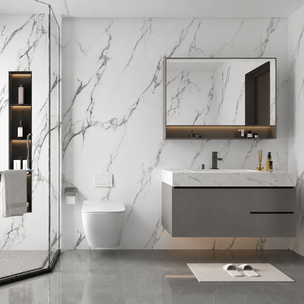 Carrara White & Grey Marble PVC Wall Panel