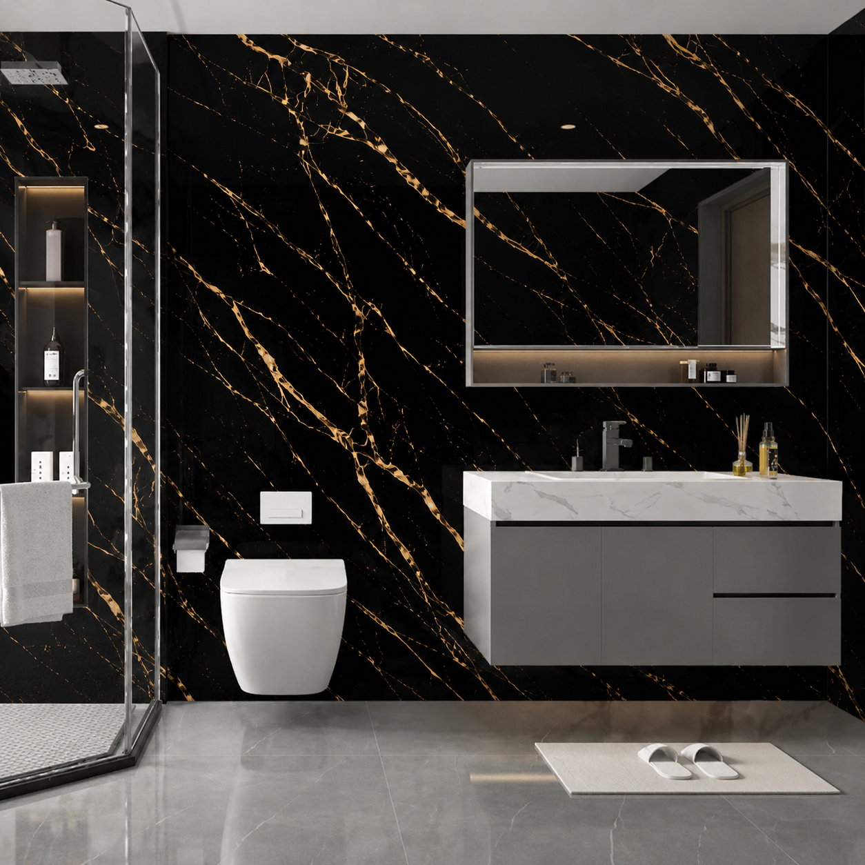 Black & Bold Gold Marble PVC Wall Panel