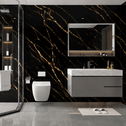 Black & Bold Gold Marble PVC Wall Panel