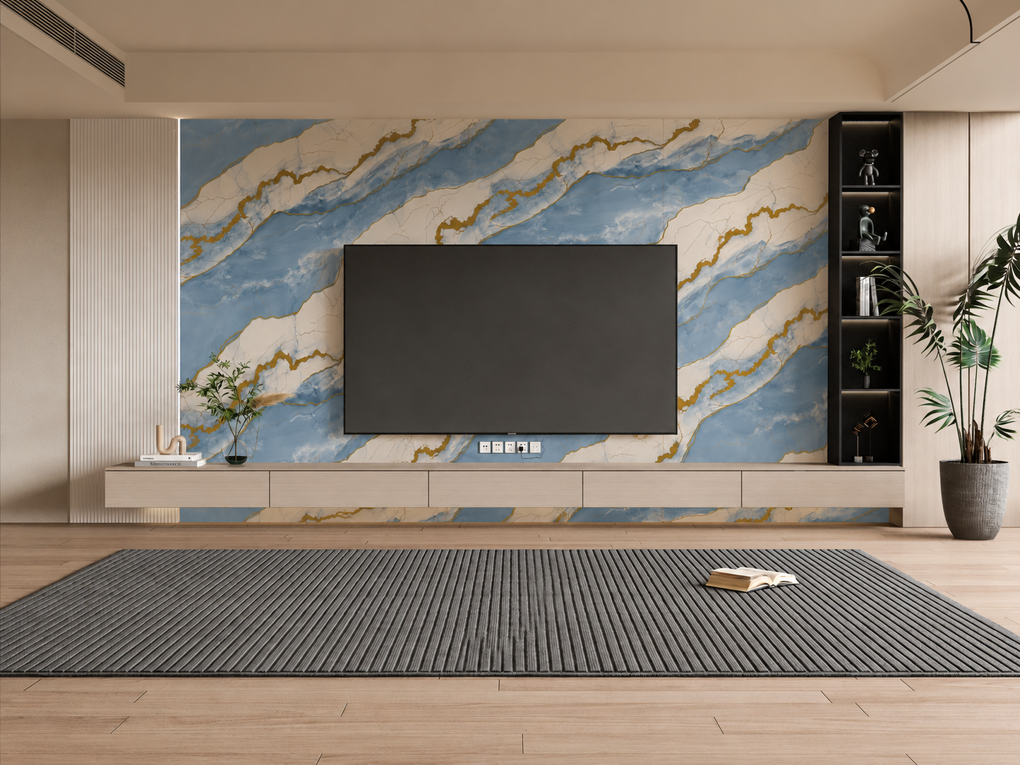 Ocean Blue & Gold Marble PVC Wall Panel