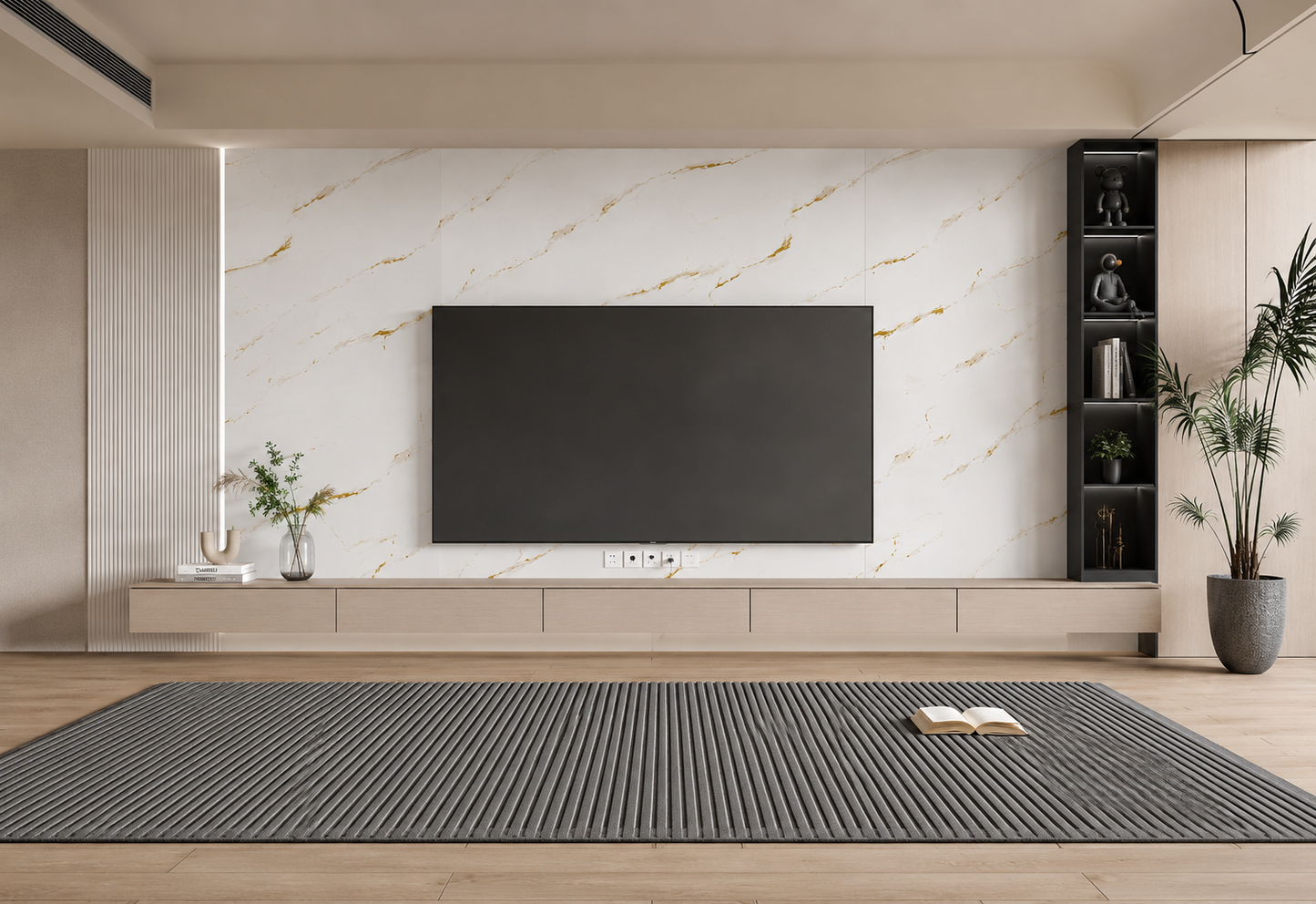 White & Soft Gold Marble PVC Wall Panel