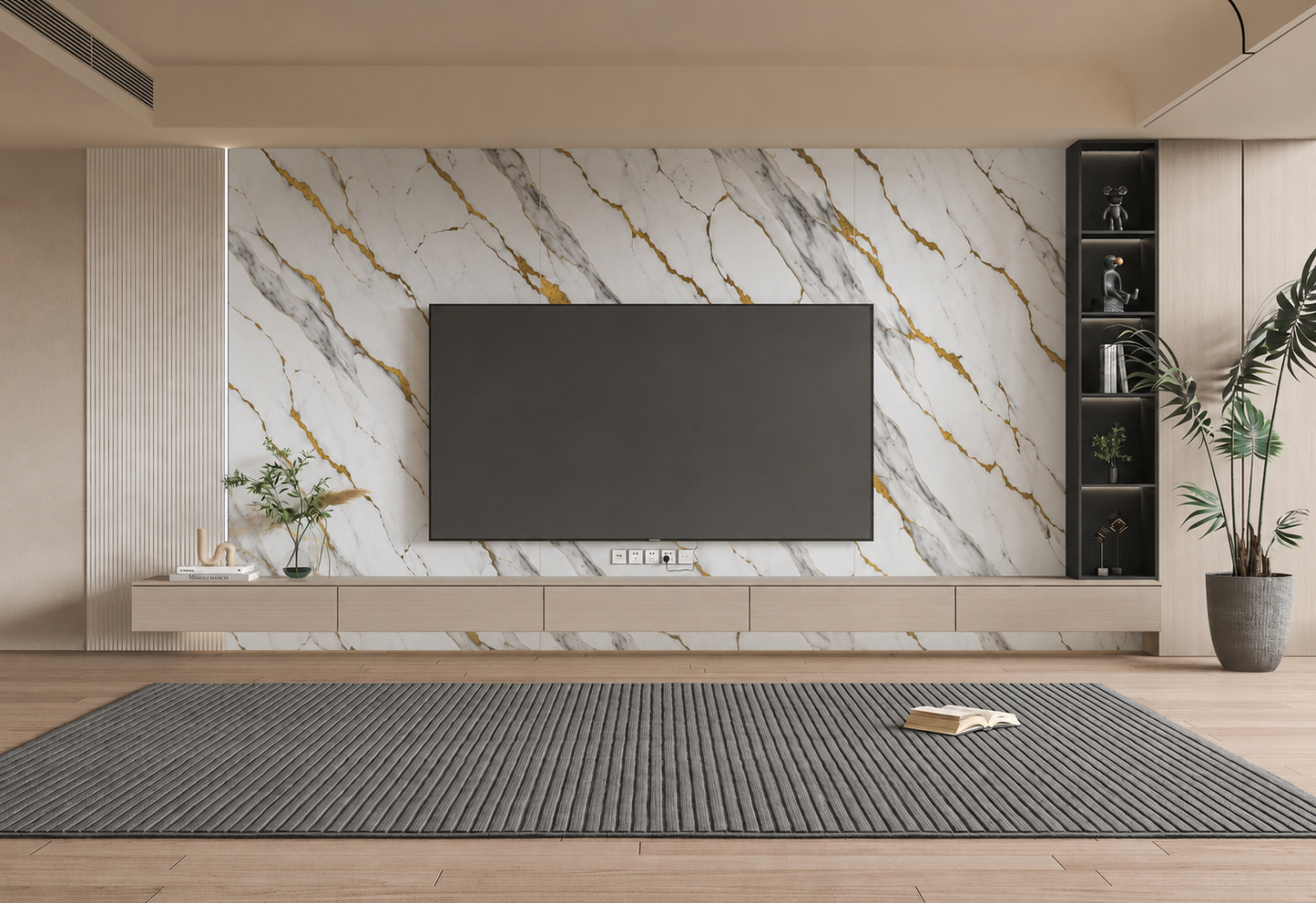 White & Gold Vein Marble PVC Wall Panel
