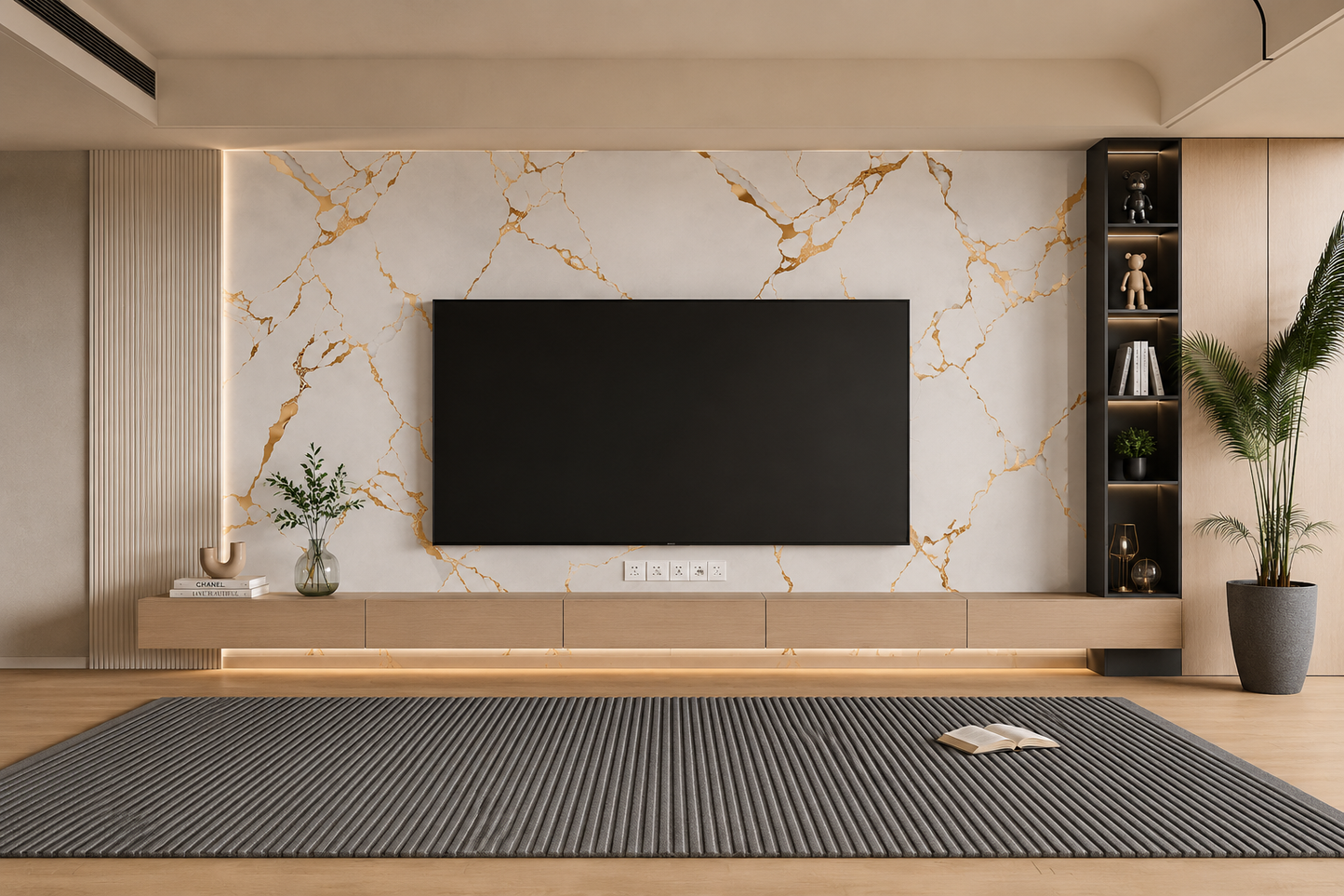White & Bold Gold Marble PVC Wall Panel
