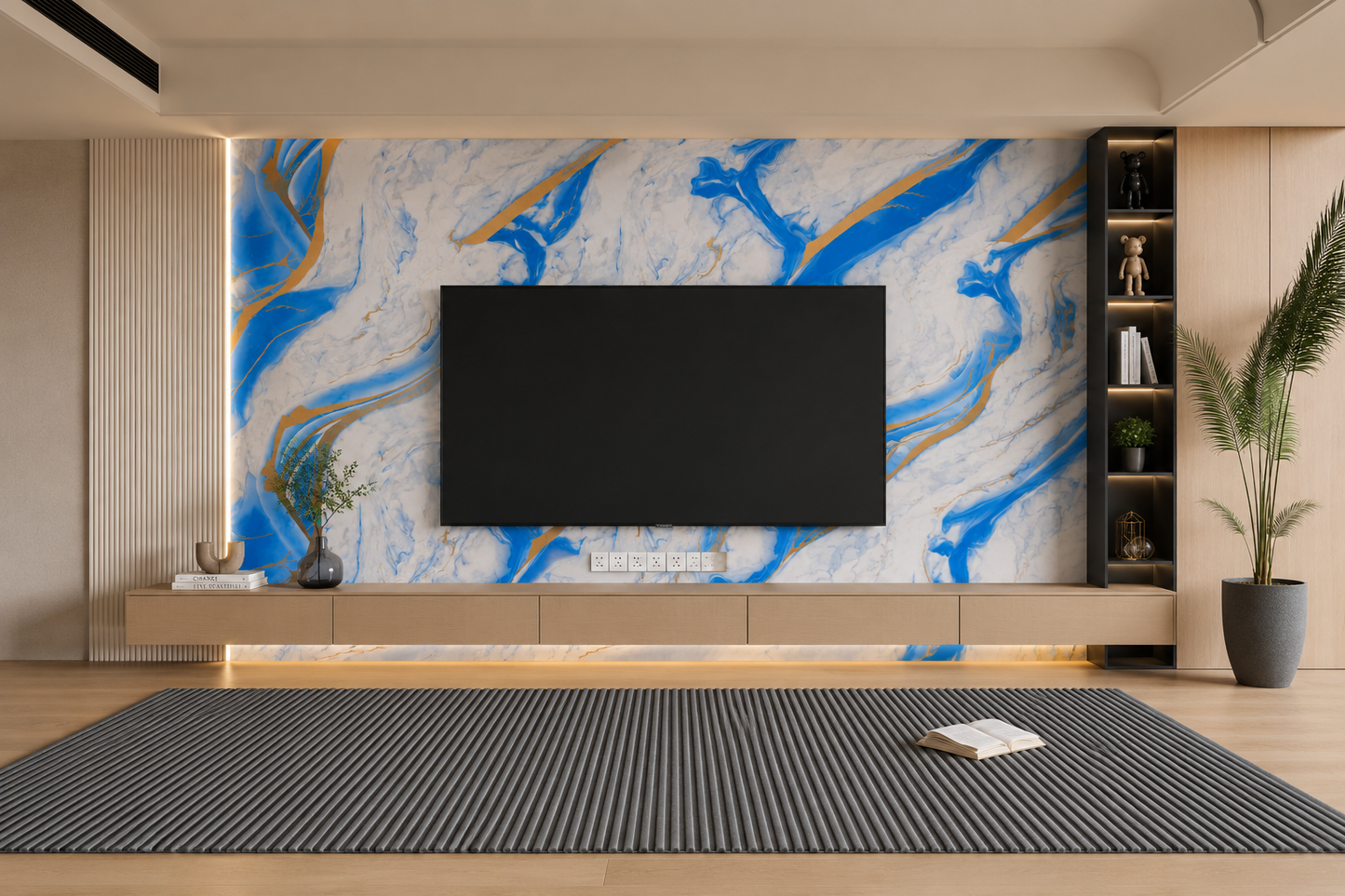 Azure Blue & Gold Marble PVC Wall Panel