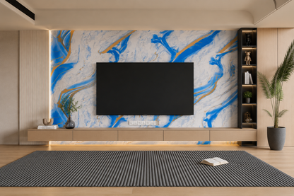 Azure Blue & Gold Marble PVC Wall Panel
