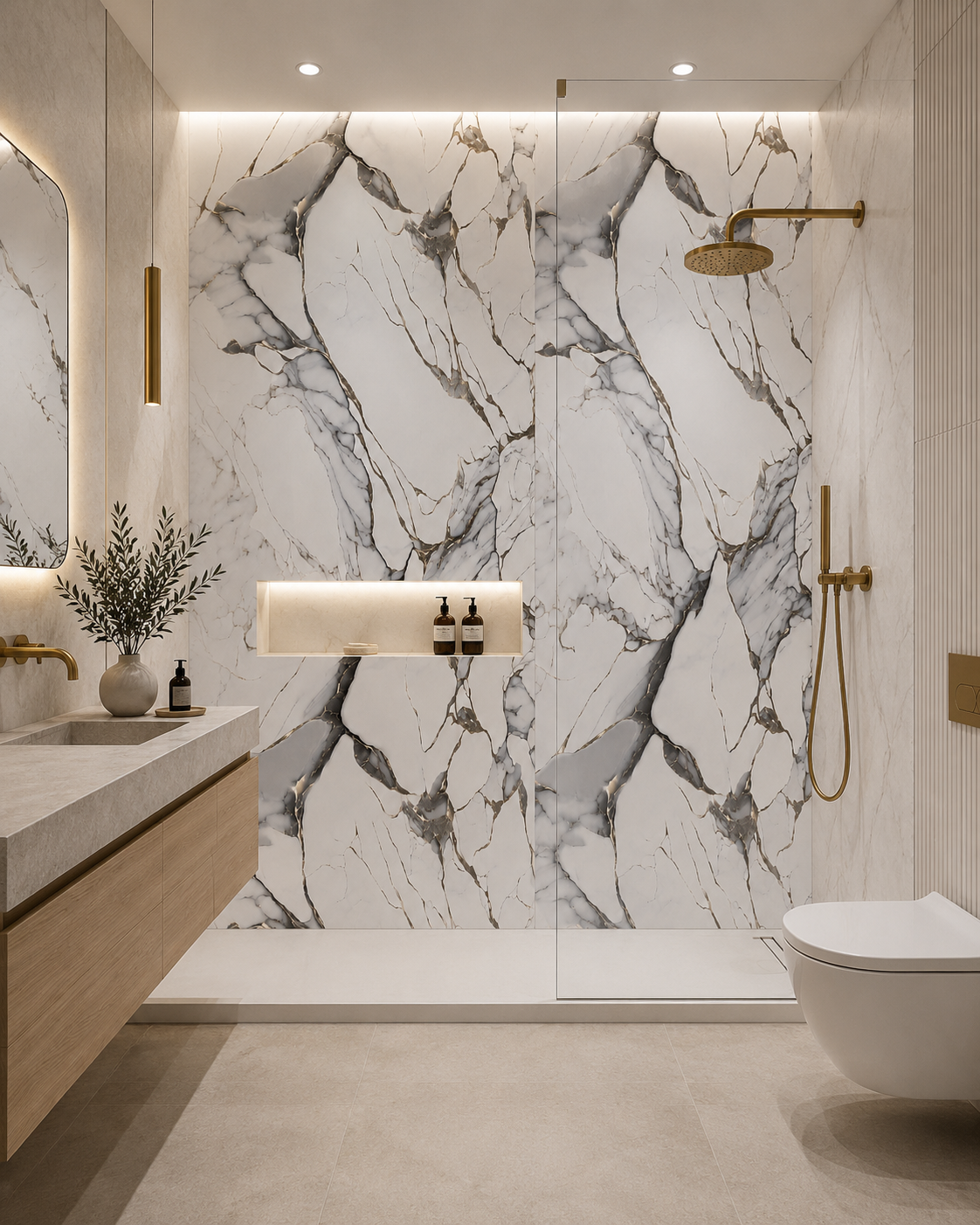Calacatta White & Grey Marble PVC Wall Panel