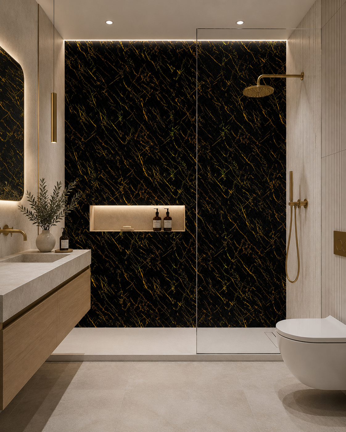 Black & Gold Fleck Marble PVC Wall Panel