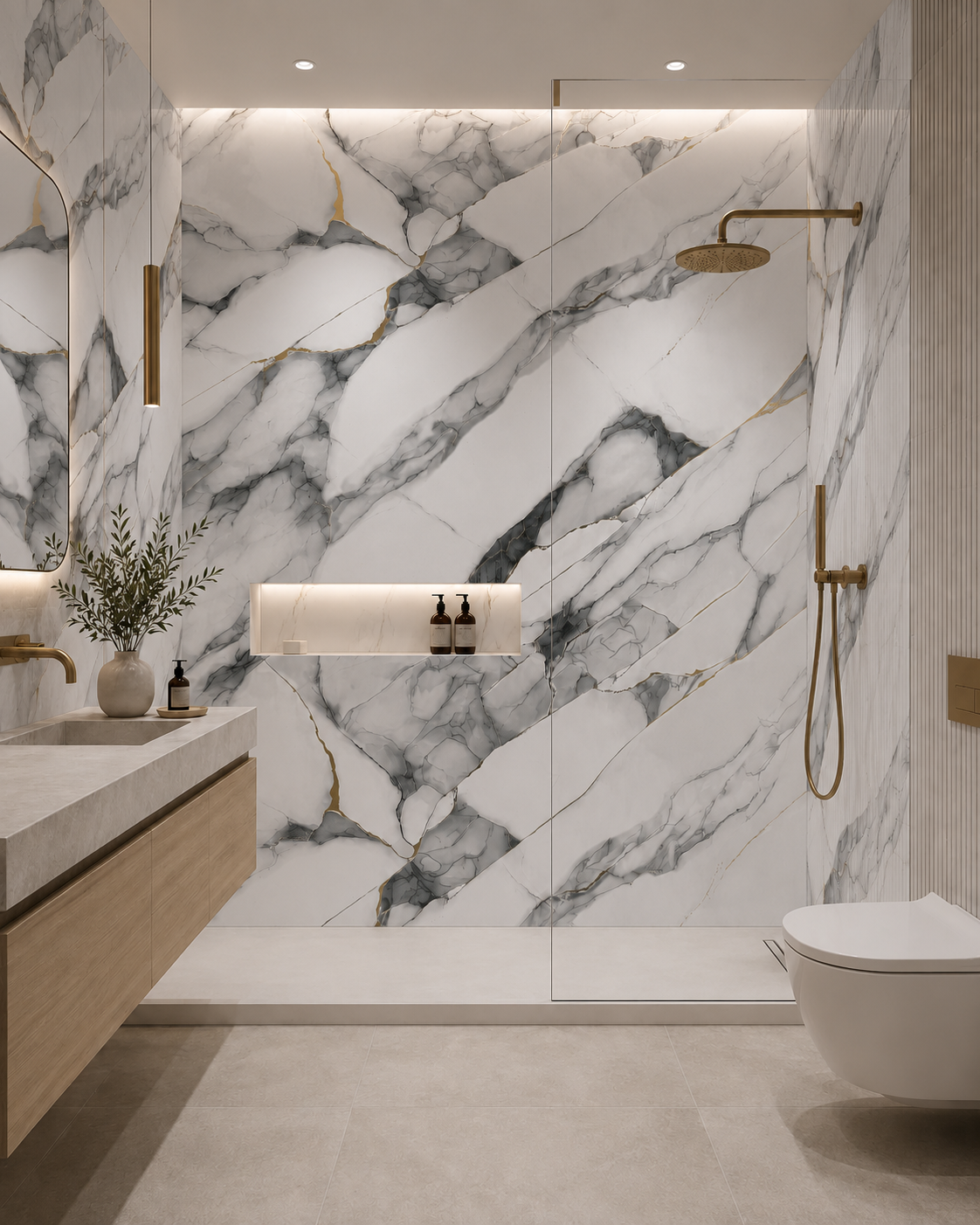 Statuario White & Grey Marble PVC Wall Panel