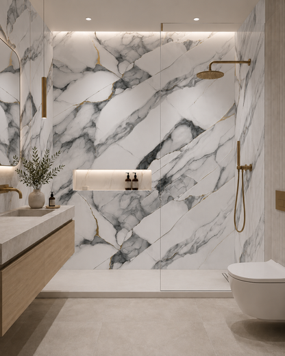 Statuario White & Grey Marble PVC Wall Panel